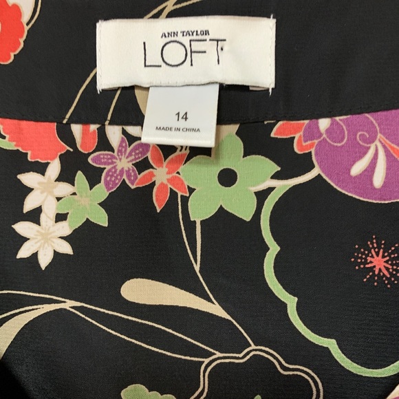 Loft Black Floral Long Sleeve Smocked Dress 14 - Picture 3 of 5